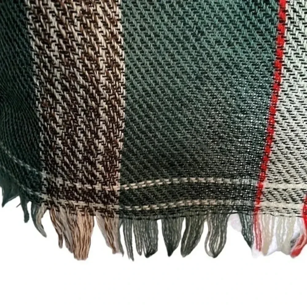 Vintage 100% Virgin Wool Royal-Scot Green/Red/White‎ Tartan Plaid Scarf Unisex